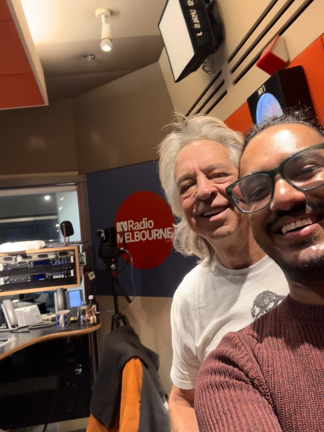 Rajith Vidanaarachchi and Brian Nankervis in the ABC Radio Melbourne studio